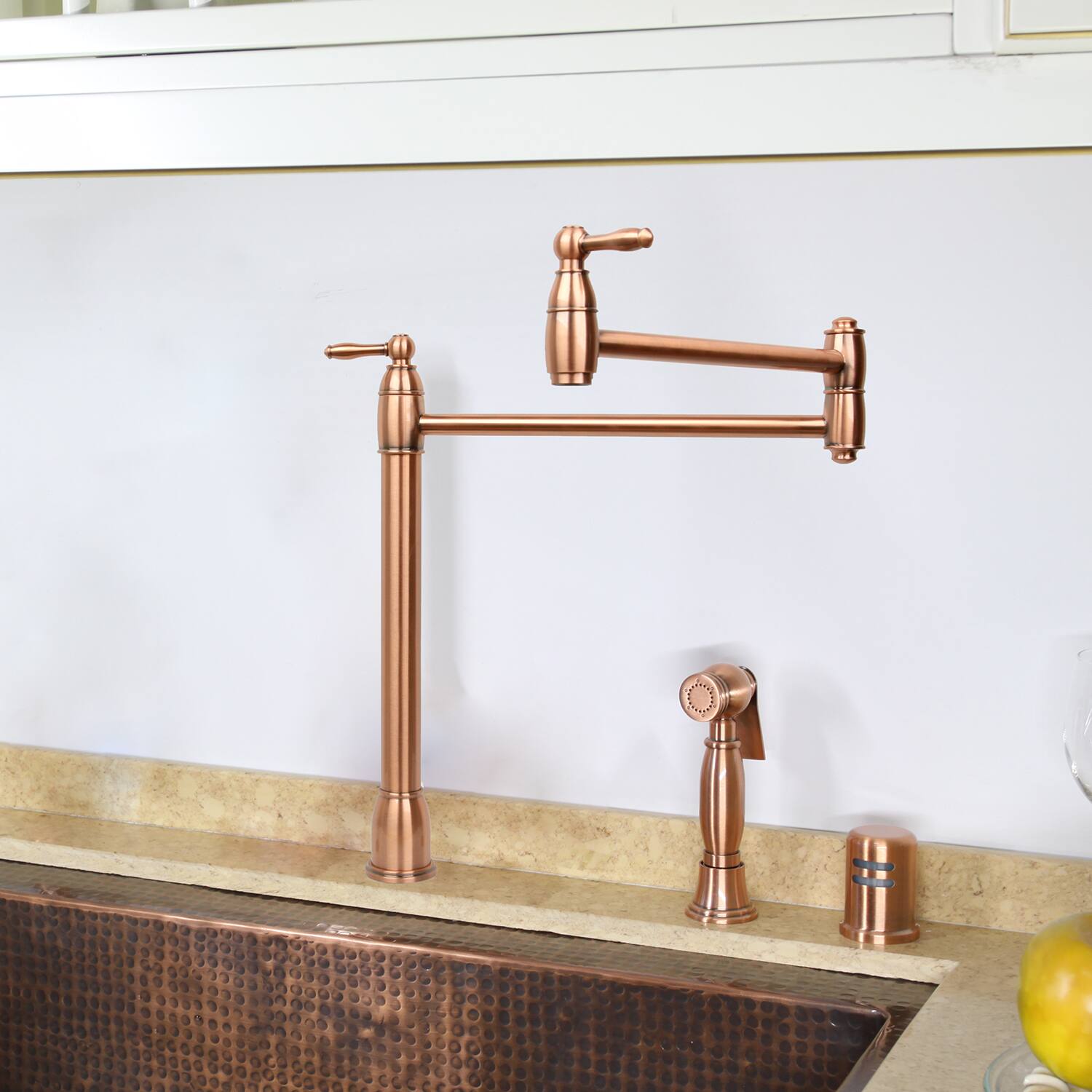 Alt View 5. Akicon - Akicon Solid Brass Deck-Mounted Pot Filler Kitchen Faucet with Dual Joint Swing Arms in Copper - Copper.