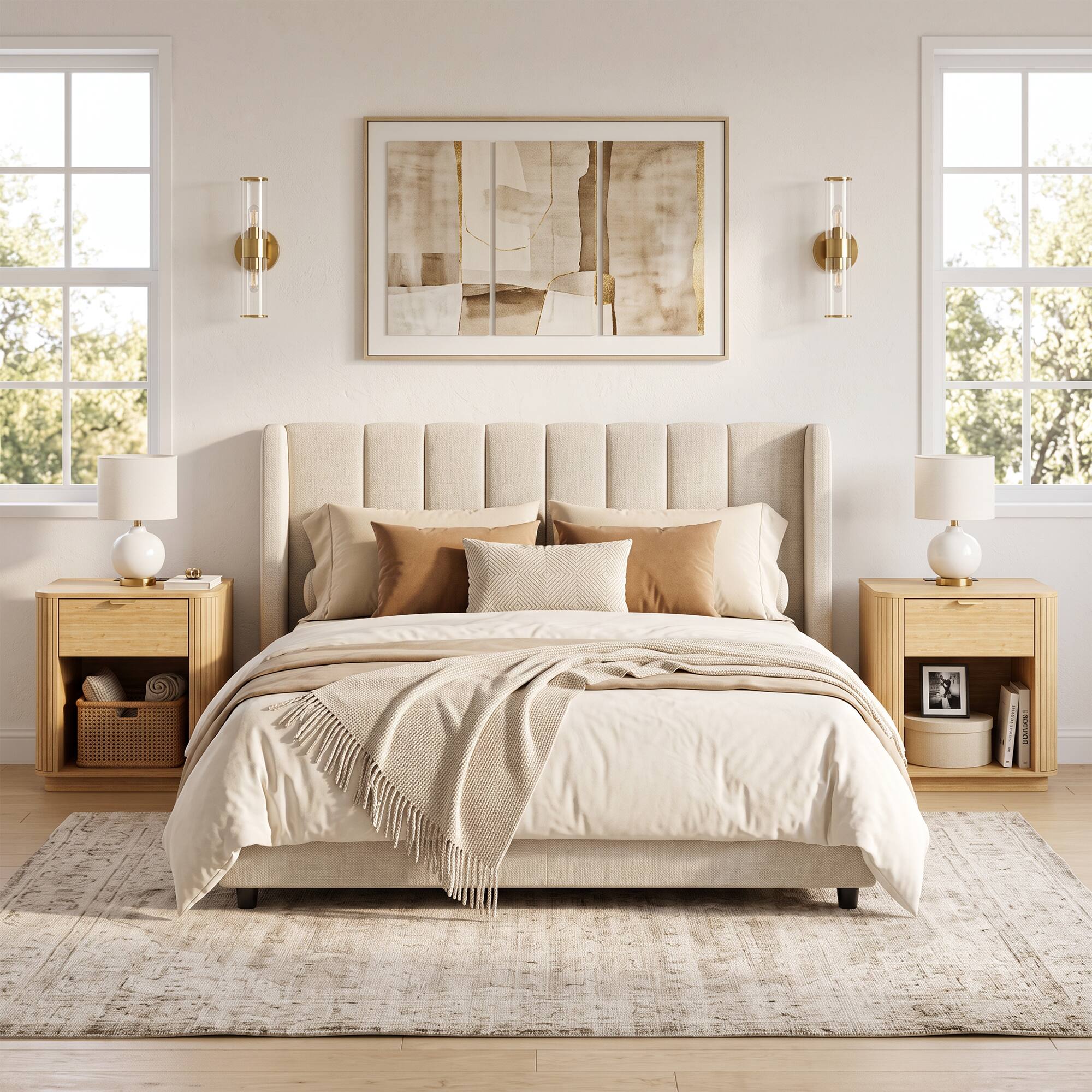 Alt View 4. Furnulem - 1 Drawer Fluted Nightstand with Built in Power Outlet Wooden Bedside End Table for Home - Yellow.