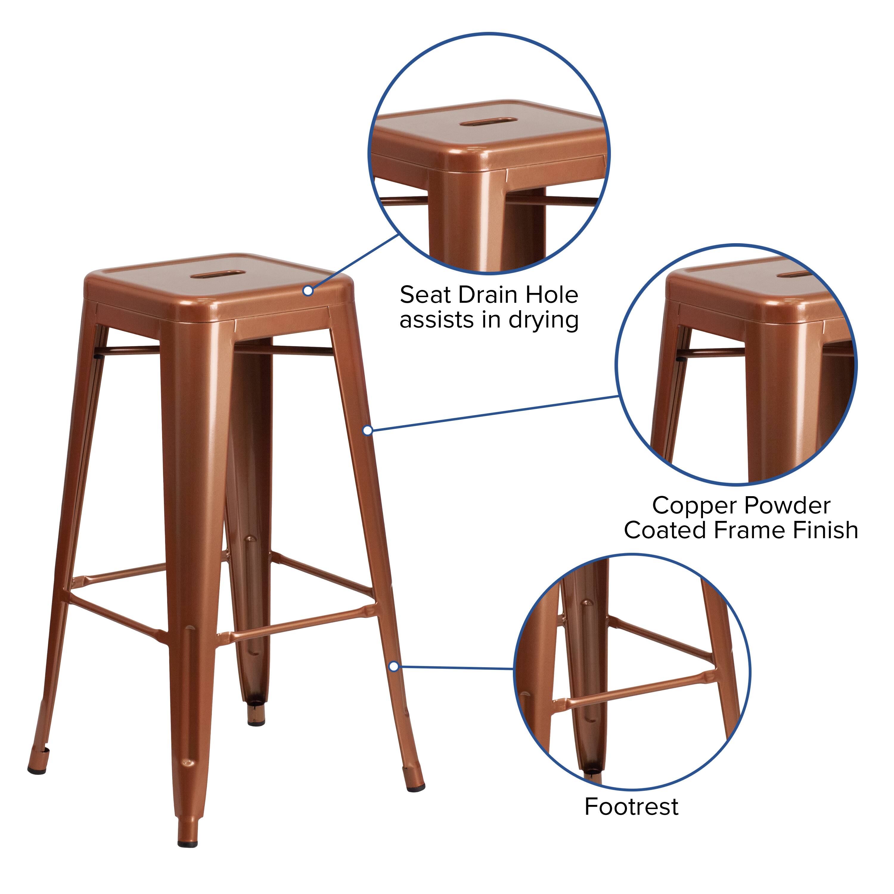 Seat Drain Hole assists in drying  
Copper Powder Coated Frame Finish  
Footrest