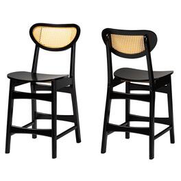 Baxton Studio - Hesper Mid-Century Modern Finished Wood and Rattan 2-Piece Counter Stool Set - Dark Brown/Light Brown