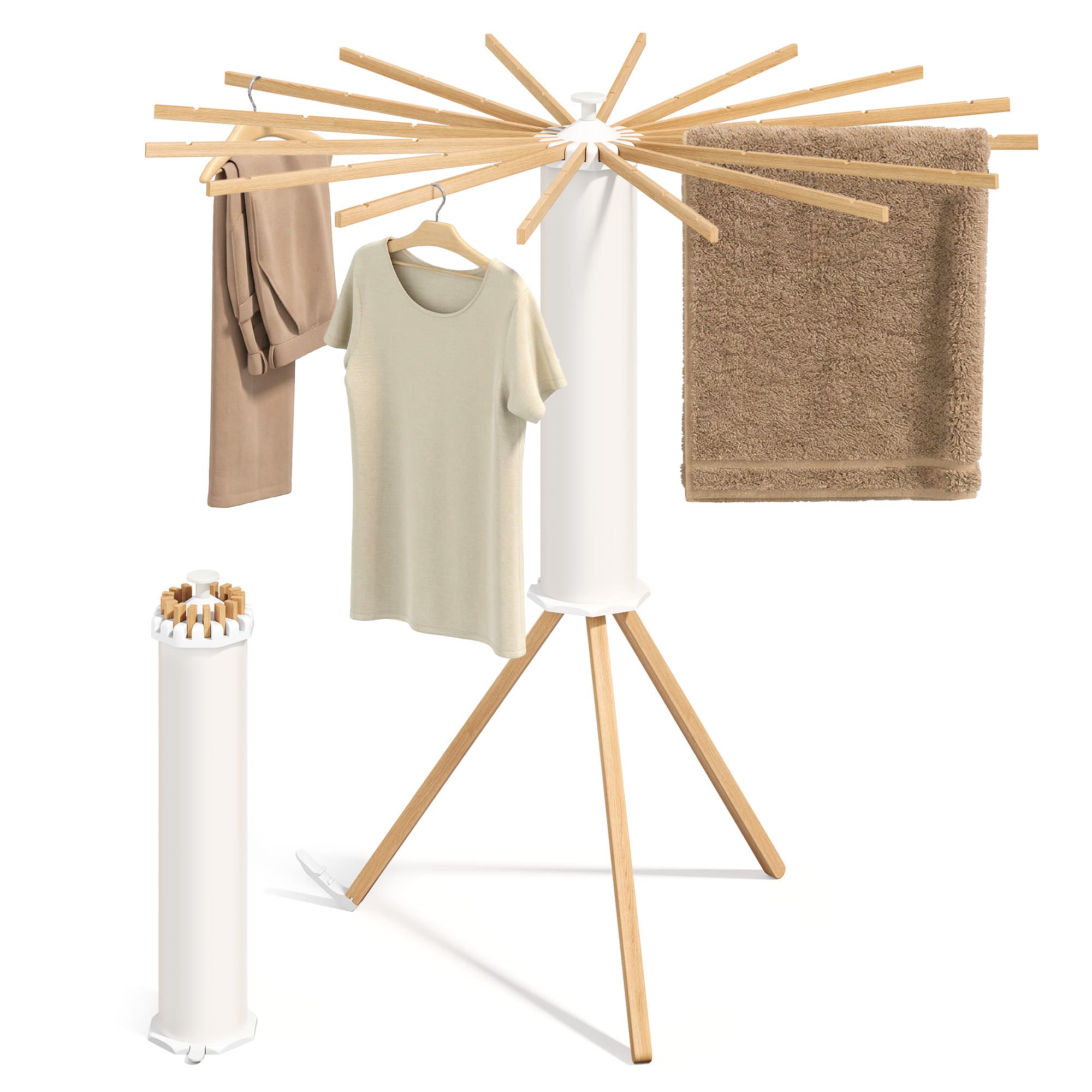 Songmics Home - Clothes Drying Rack Foldable, Rotary Tripod Laundry Drying Rack, Rotatable Portable Floor Standing Clothes Airer - Natural Color price history on PriceWatchPro