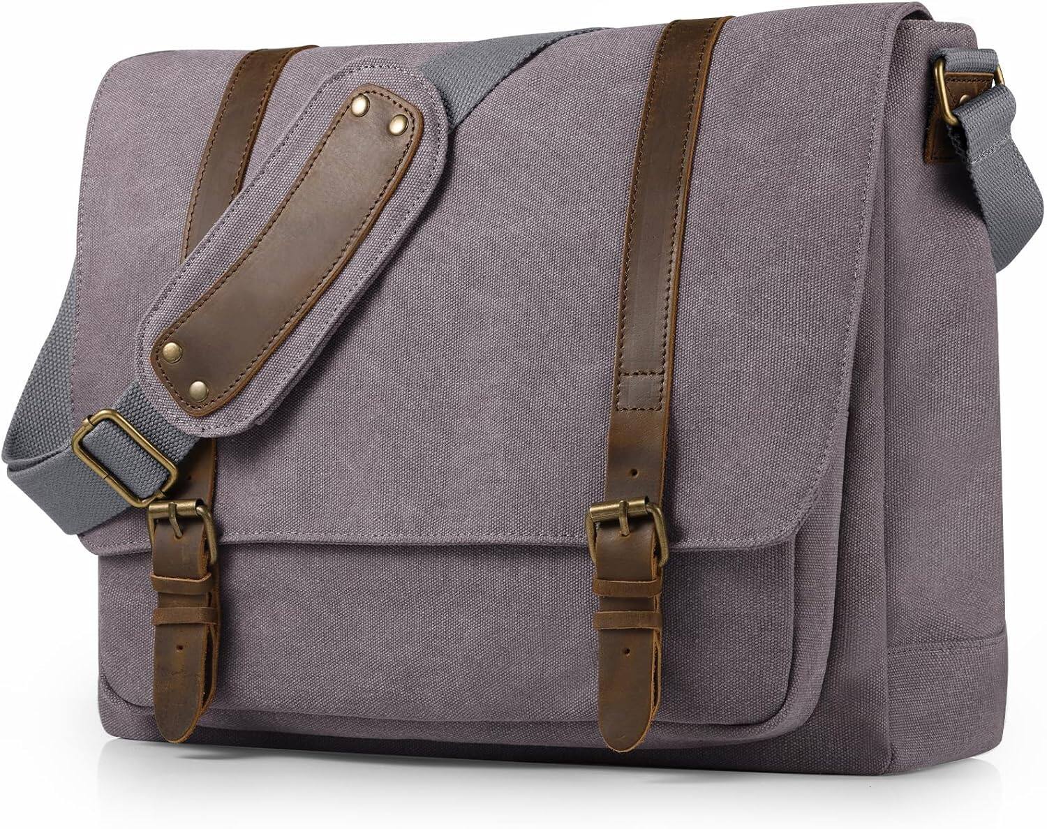 Vulpecula Spade - Vintage Canvas Messenger Bag for Men 15.6-16 inch Laptop bag,Computer Satchel Shoulder Bag for School Work Travel - Gray