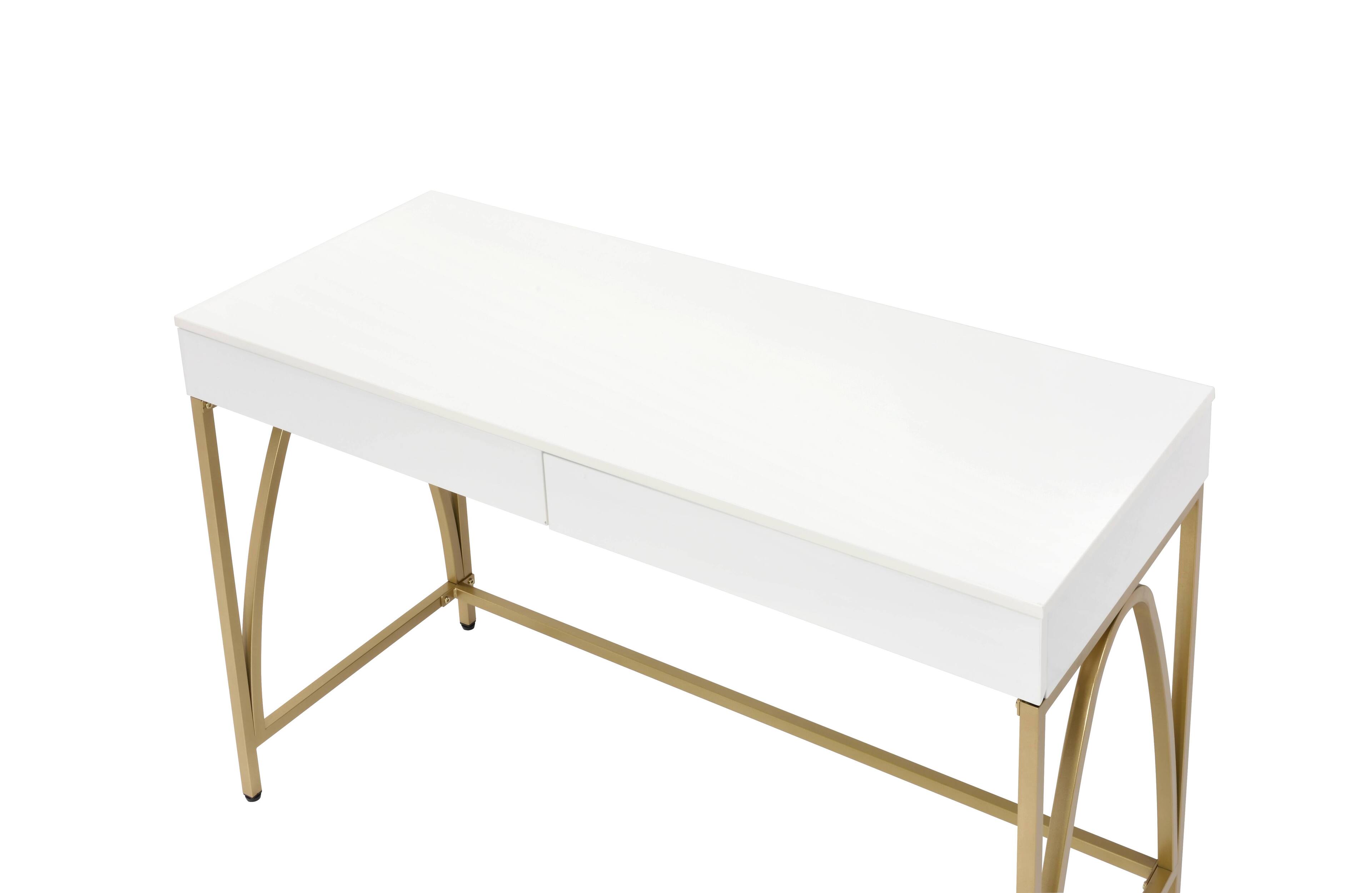 Alt View 1. TinyHomie - Lightmane White High Gloss and Gold Finish Writing Desk - Gold and White.