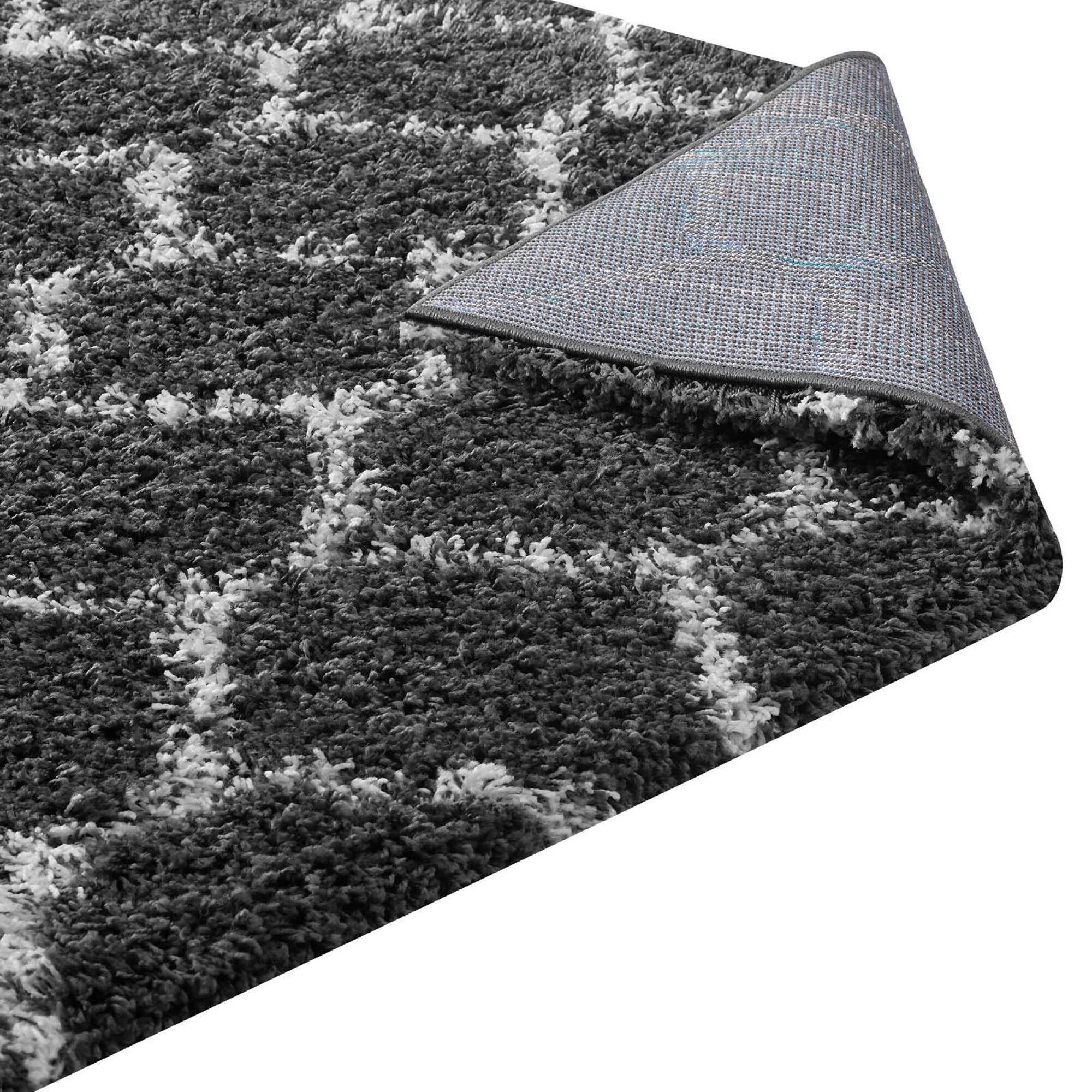 Alt View 3. Modway - Solvea Moroccan Trellis Shag Area Rug - Dark Gray and Ivory.