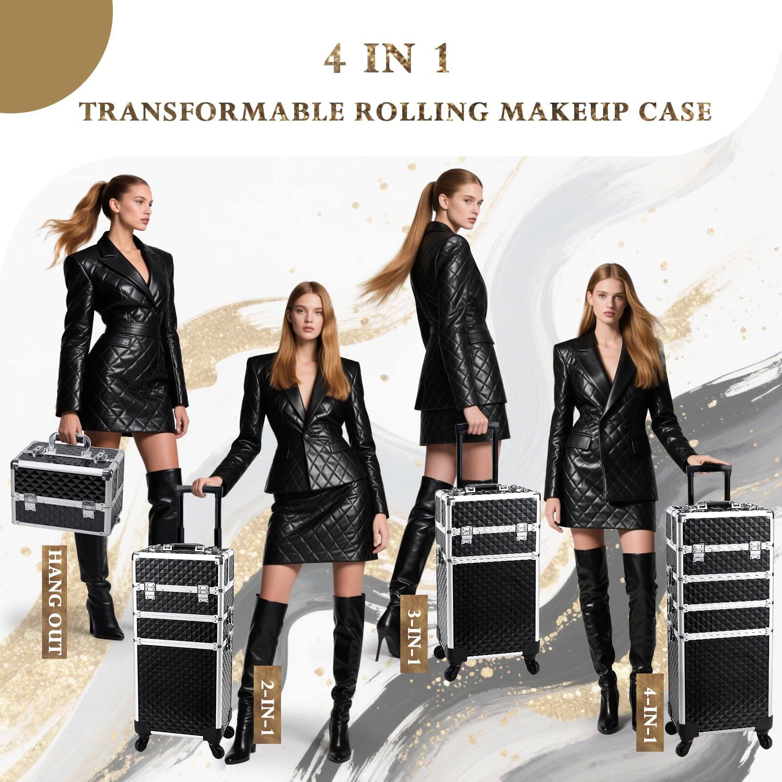 4 IN 1  
TRANSFORMABLE ROLLING MAKEUP CASE  

HANG OUT  
2-IN-1  
3-IN-1  
4-IN-1