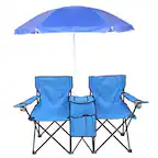 Front. Winado - Folding Beach Chairs with Umbrella, 2-Camping Chairs with Canopy, Cooler Fold-Up Table, Carrying Bag for Adults Outdoor - Blue.