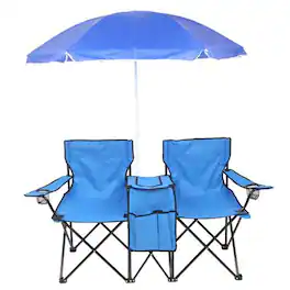 Winado - Folding Beach Chairs with Umbrella, 2-Camping Chairs with Canopy, Cooler Fold-Up Table, Carrying Bag for Adults Outdoor - Blue