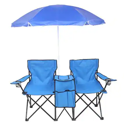 Front. Winado - Folding Beach Chairs with Umbrella, 2-Camping Chairs with Canopy, Cooler Fold-Up Table, Carrying Bag for Adults Outdoor - Blue.