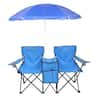 Winado - Folding Beach Chairs with Umbrella, 2-Camping Chairs with Canopy, Cooler Fold-Up Table, Carrying Bag for Adults Outdoor - Blue