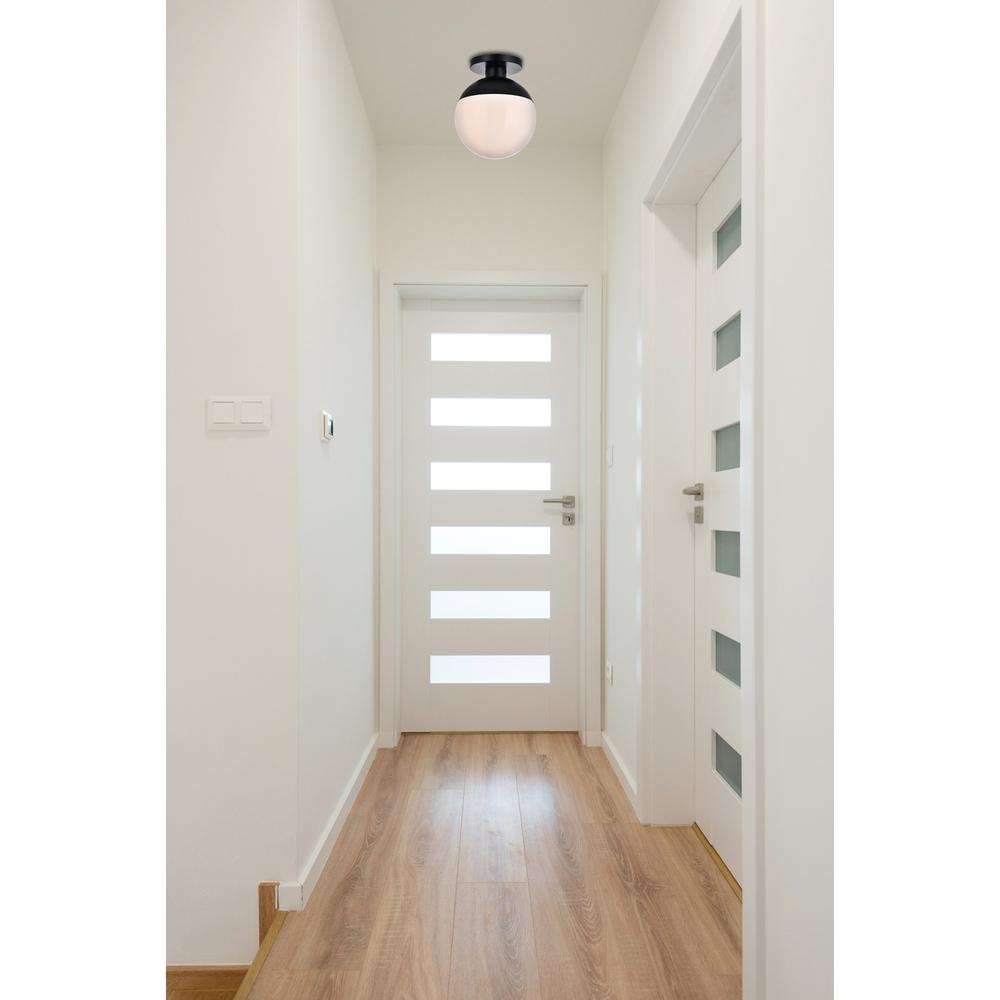 Angle. Living District - Eclipse 1 Light Black Flush Mount With Frosted White Glass - Black And Frosted White.