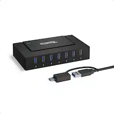 Front. Plugable - 7-in-1 USB Charging Hub for Laptops w/ USB-C or USB 3.0-Charging Station for Multiple Devices,USB Data Transfer - Black.