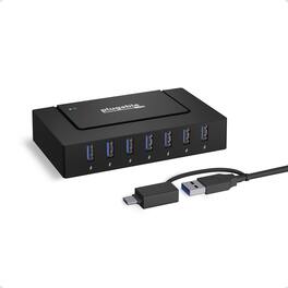 Plugable - 7-in-1 USB Charging Hub for Laptops w/ USB-C or USB 3.0-Charging Station for Multiple Devices,USB Data Transfer - Black