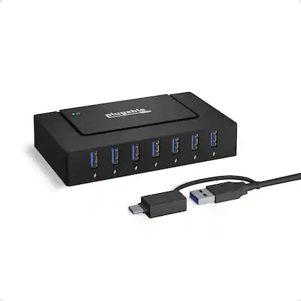 Front. Plugable - 7-in-1 USB Charging Hub for Laptops w/ USB-C or USB 3.0-Charging Station for Multiple Devices,USB Data Transfer - Black.