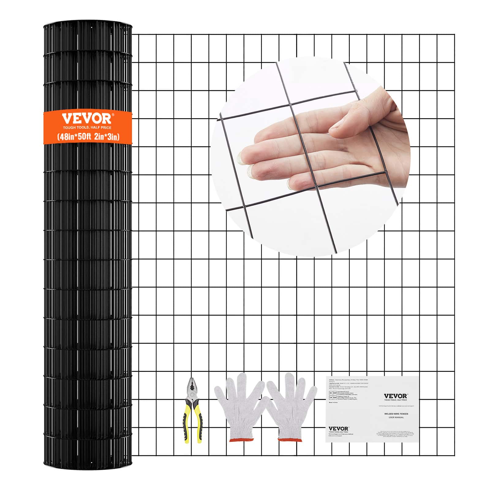 VEVOR - Hardware Cloth, 48'' x 50' Galvanized Wire Mesh Roll, 16 Gauge Chicken Wire Fence Roll - Black