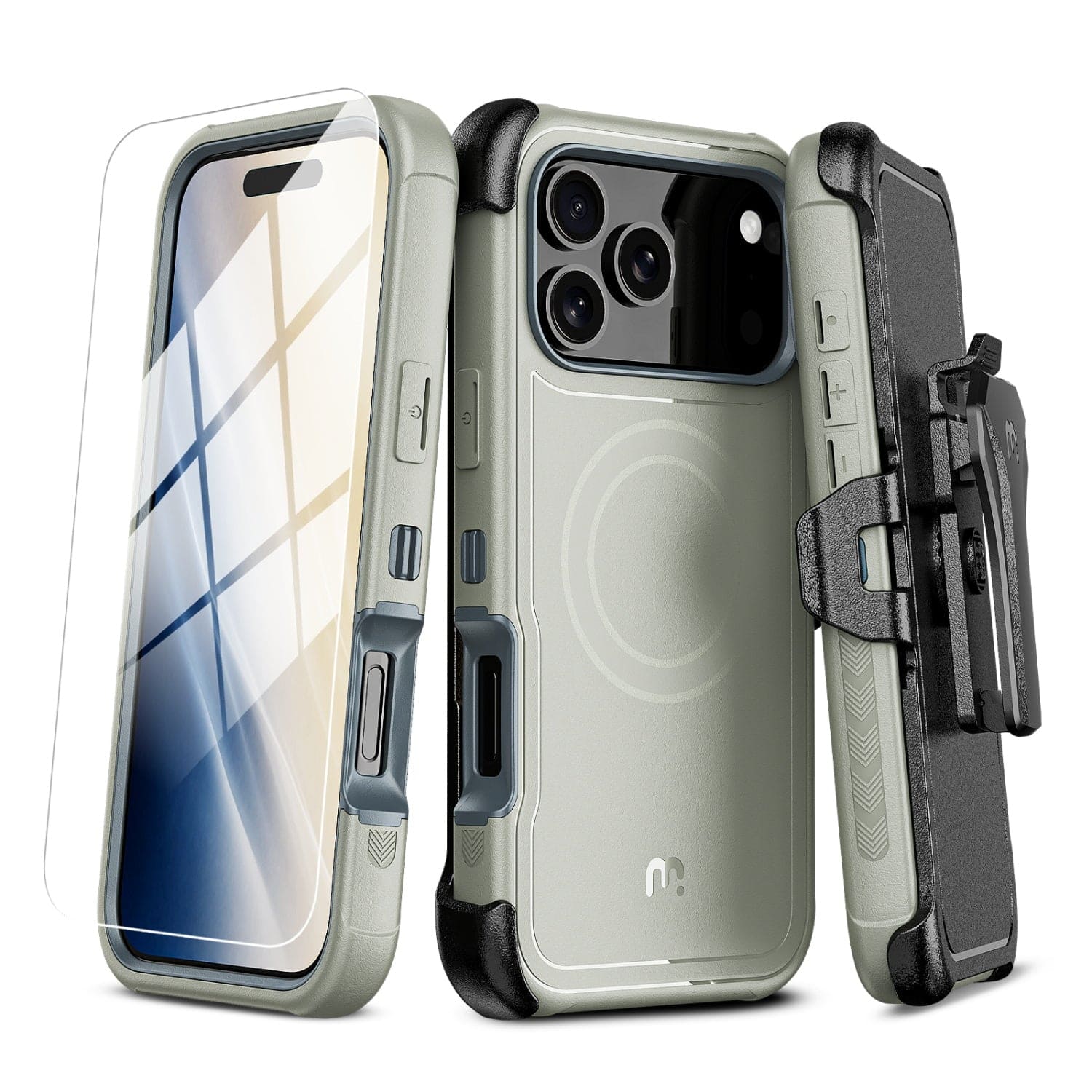 Mybat Pro - MagSafe Case w/ Holster and Tempered Glass for Apple iPhone 18 Pro / 17 Pro - Grey - Gray