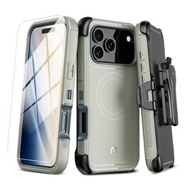 Mybat Pro - MagSafe Case w/ Holster and Tempered Glass for Apple iPhone 18 Pro Max / 17 Pro Max - Grey - Gray