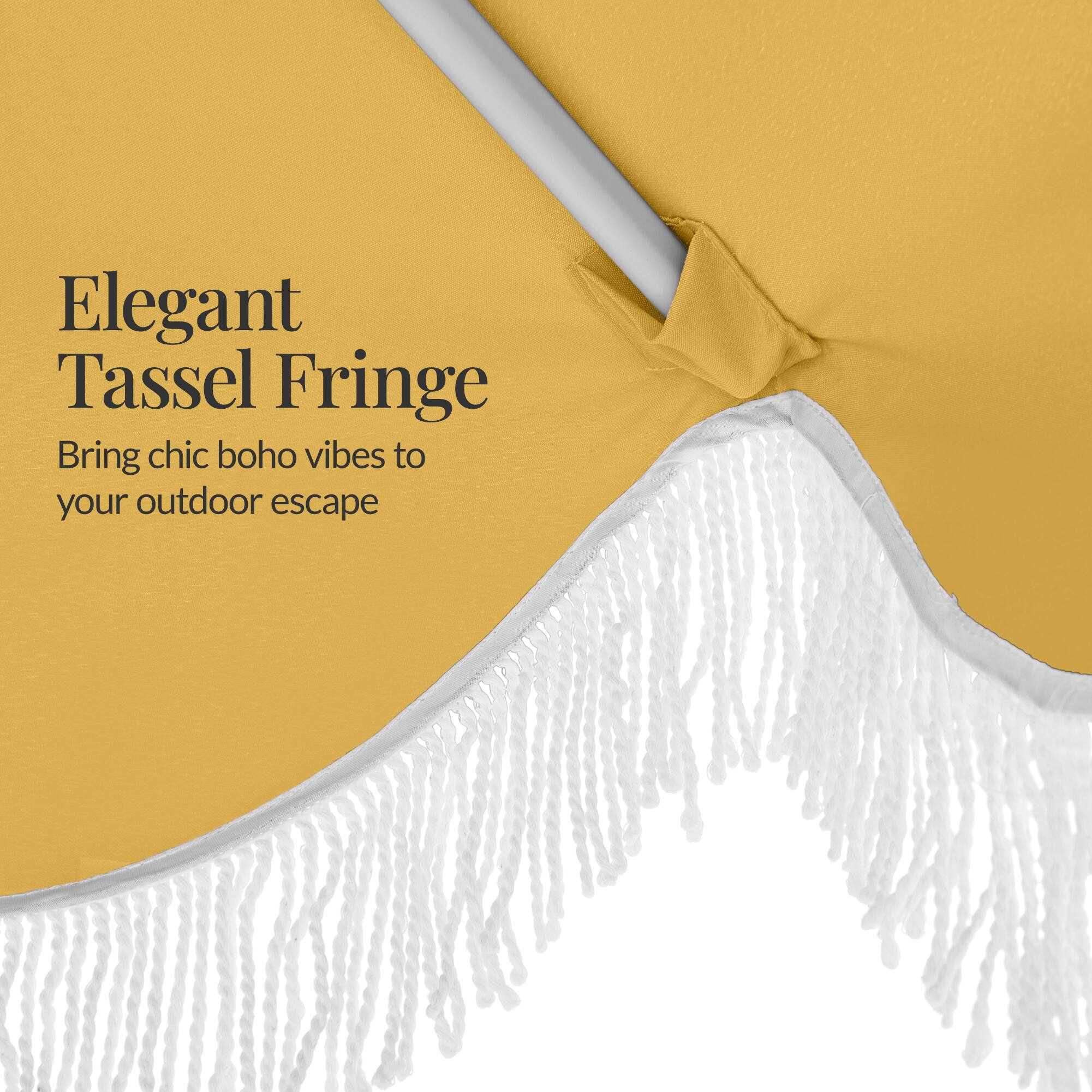 Elegant Tassel Fringe  
Bring chic boho vibes to your outdoor escape