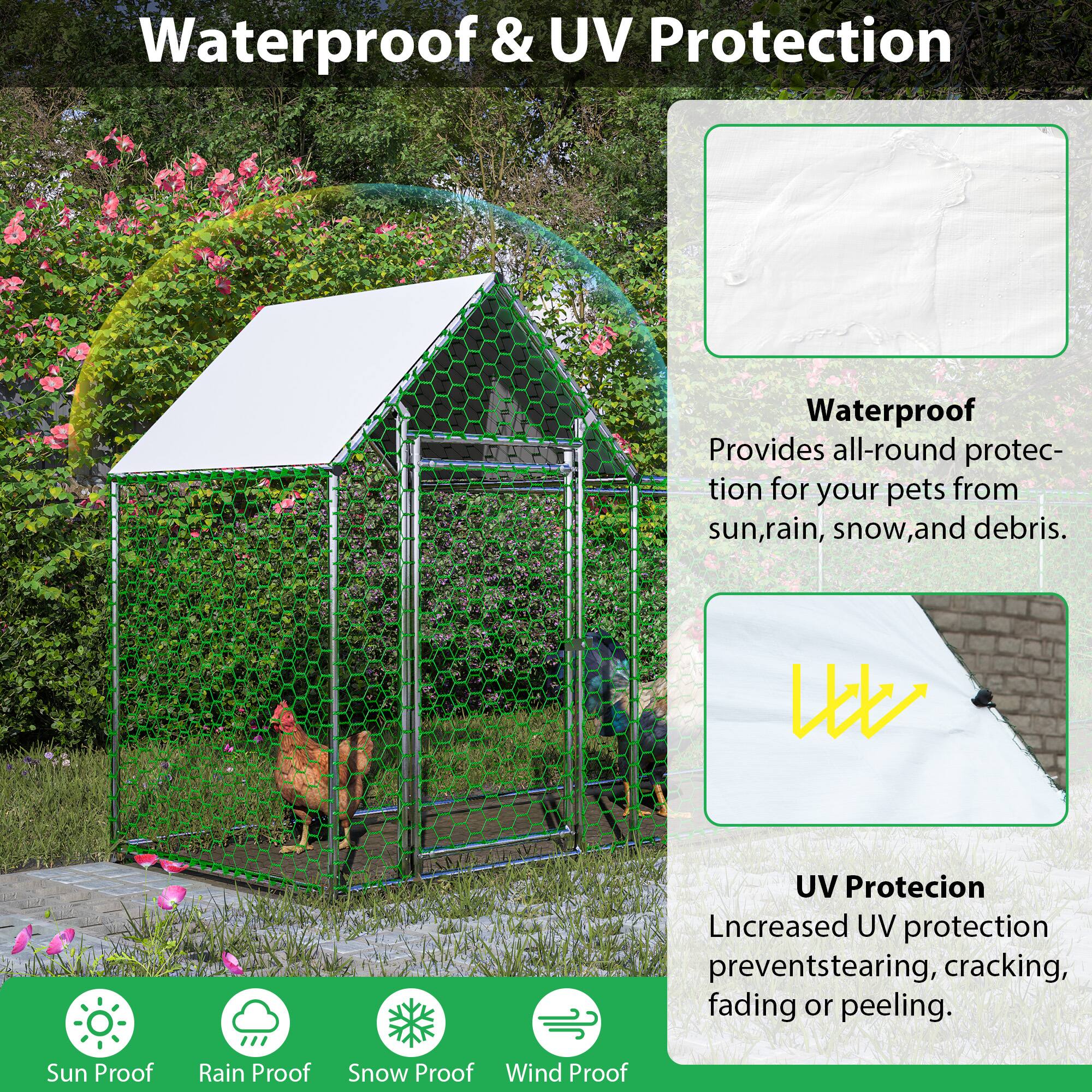Waterproof & UV Protection

Waterproof
Provides all-round protection for your pets from sun, rain, snow, and debris.

UV Protection
Increased UV protection prevents tearing, cracking, fading, or peeling.

Sun Proof
Rain Proof
Snow Proof
Wind Proof