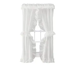 Ellis Curtain - ELLIS 70% Polyester 30% Cotton Stacey Ruffled Prscilla Pairs With Tiebacks 54" x 84" - Ice Cream