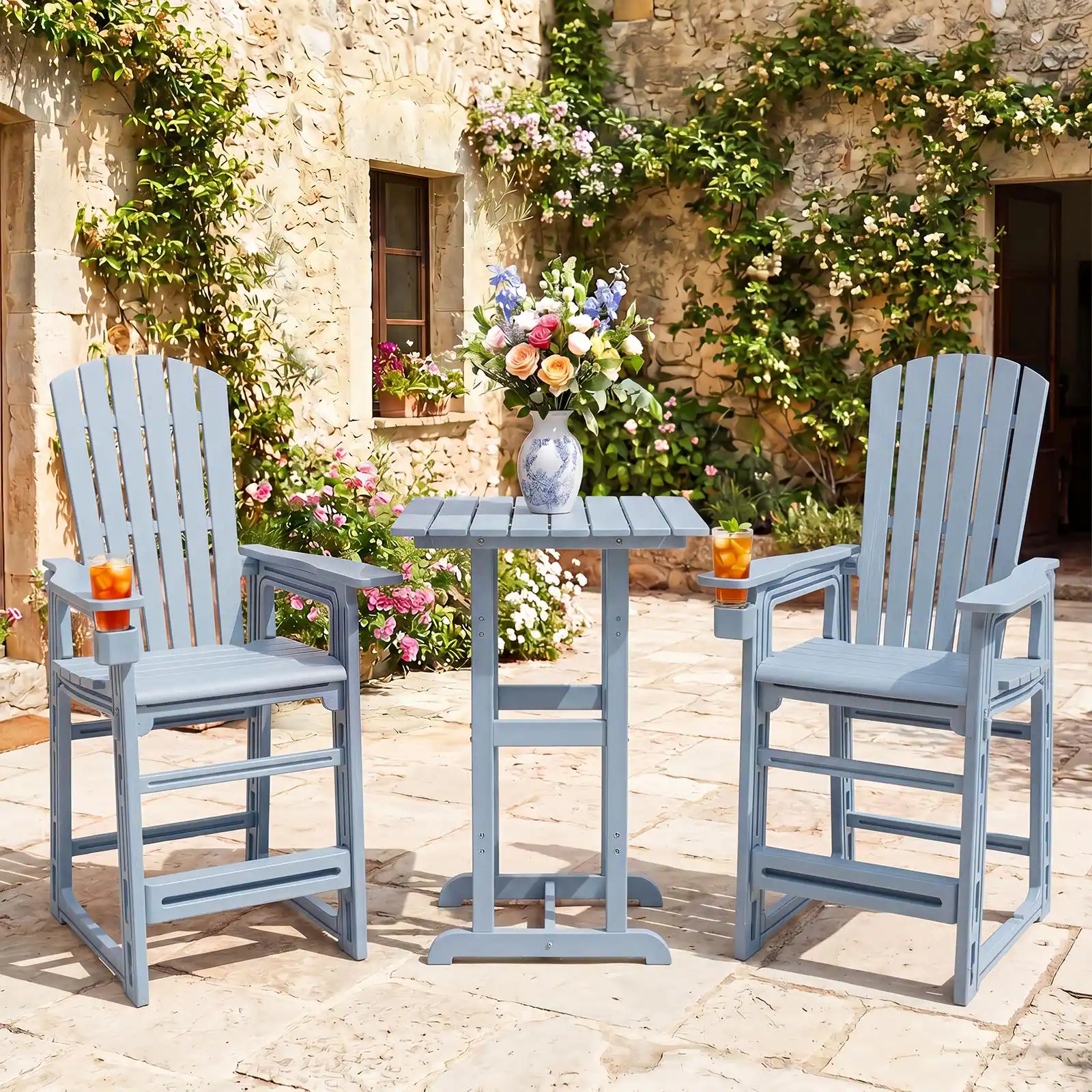 Alt View 3. Costway - Costway 1 PCS All-Weather HDPE Tall Adirondack Chair with Backrest Armrests Footrest Cup Holder - Gray.