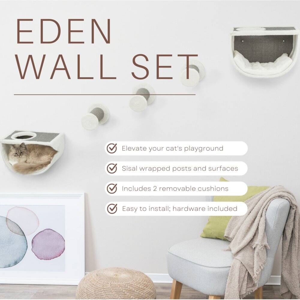 EDEN WALL SET

- Elevate your cat's playground
- Sisal wrapped posts and surfaces
- Includes 2 removable cushions
- Easy to install; hardware included