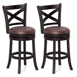 Gymax - 26'' Swivel Bar Stools Set of 2 Footrest & Rubber Wood Frame for Kitchen Island - Coffee, Brown