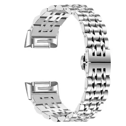 Front. StrapsCo - Elegance Bracelet Stainless Steel Watch Band Strap For Fitbit Charge 6 - Silver.