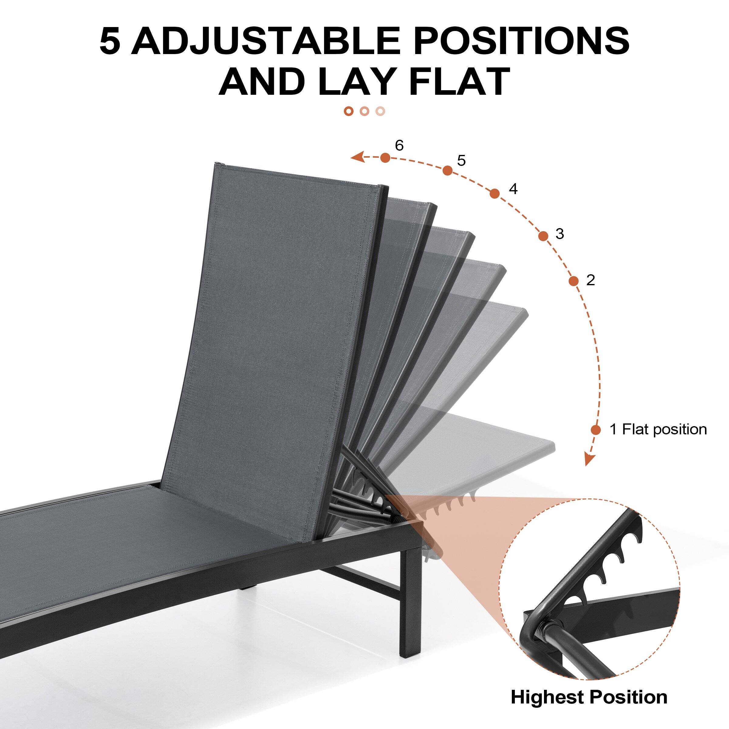 5 Adjustable Positions and Lay Flat

1 Flat position

Highest Position