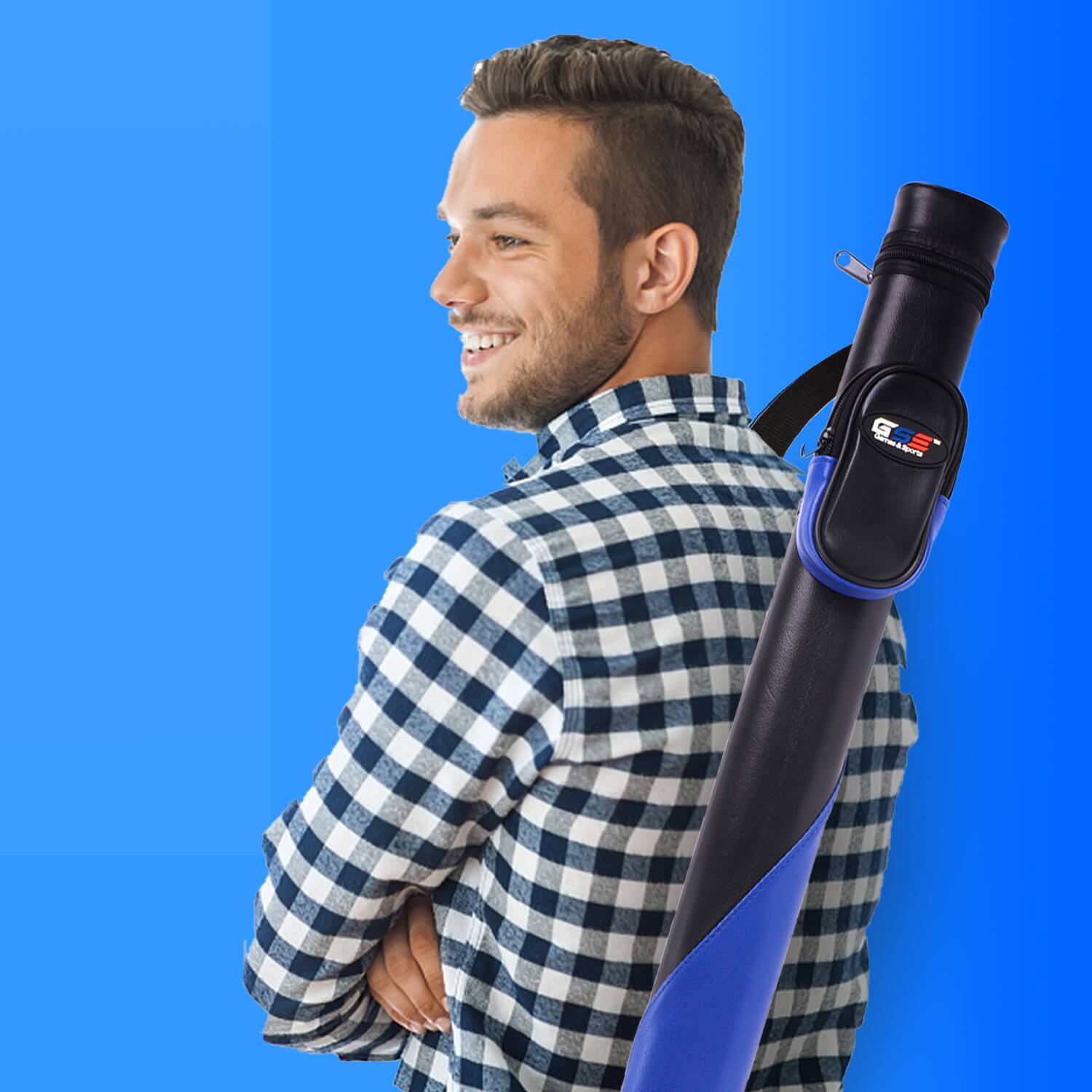 Alt View 3. GSE Games & Sports Expert - 1x1 Deluxe Hard Billiard Pool Cue Stick Carrying Case, Billiard Cue Case - Black/Blue - Black/Blue.