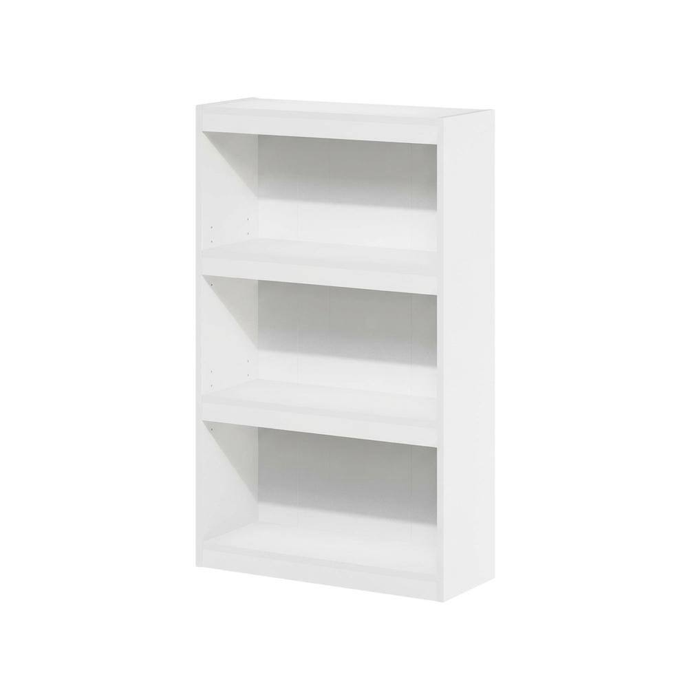 Front. FurniFact - White 3-Tier Adjustable Shelf Bookcase with Modern Storage Design - White.