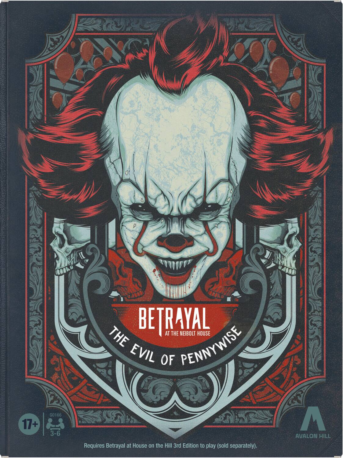17+ G0166 3-6 BETRAYAL AT THE NEIBOLT HOUSE THE EVIL OF PENNYWISE Requires Betrayal at House on the Hill 3rd Edition to play (sold separately). AVALON HILL