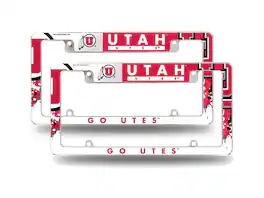 Rico Industries - Utah Utes (Set of 2) Chrome Metal License Plate Frames with Bold Full Frame Design - Multi