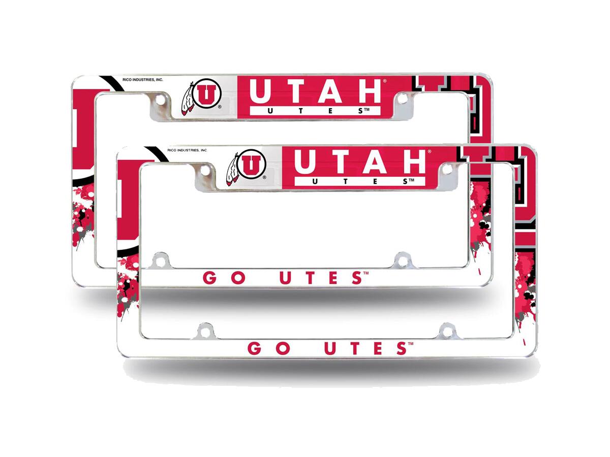 Utah Utes (Set of 2) Chrome Metal License Plate Frames with Bold Full Frame Design