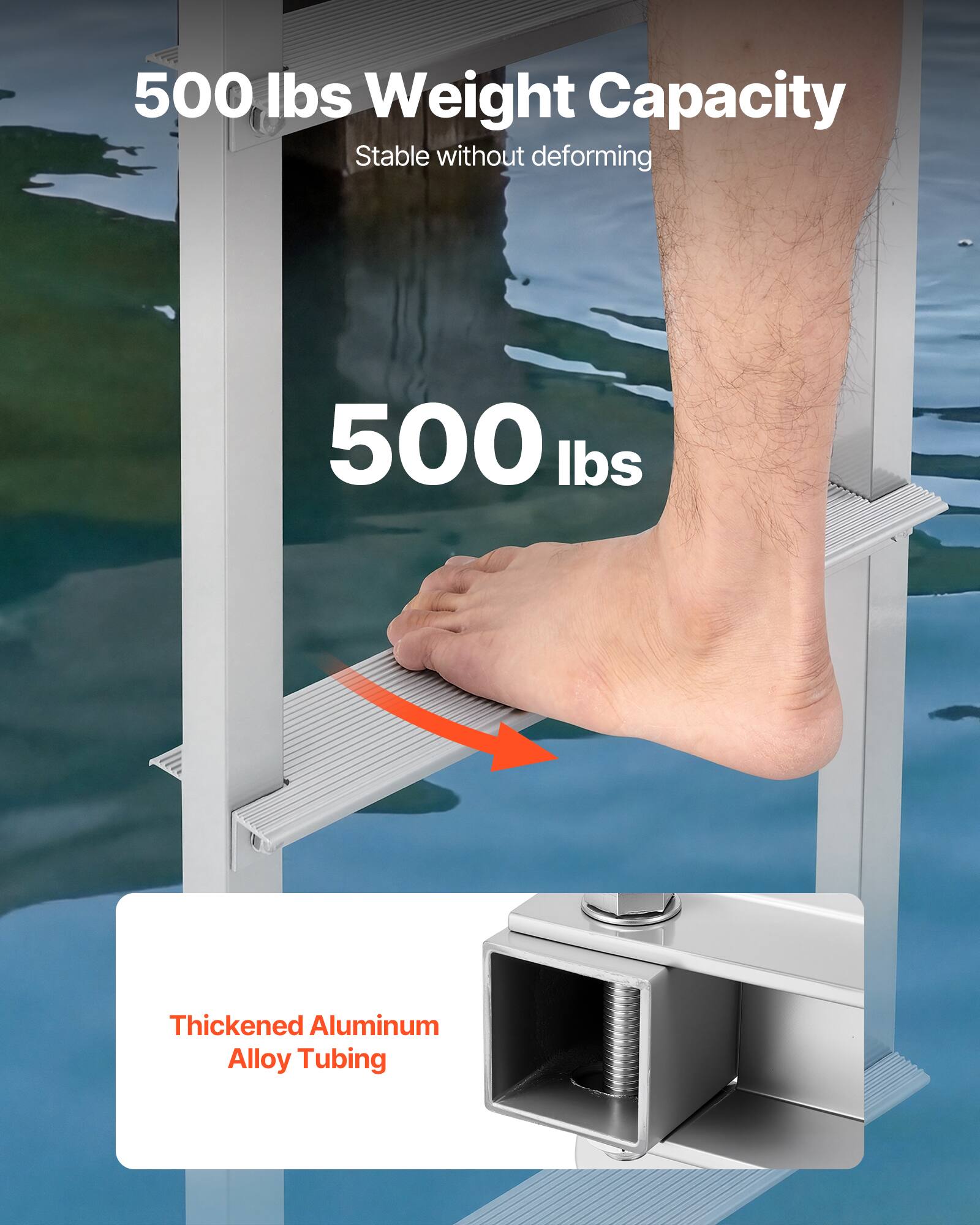 500 lbs Weight Capacity  
Stable without deforming  

500 lbs  

Thickened Aluminum Alloy Tubing