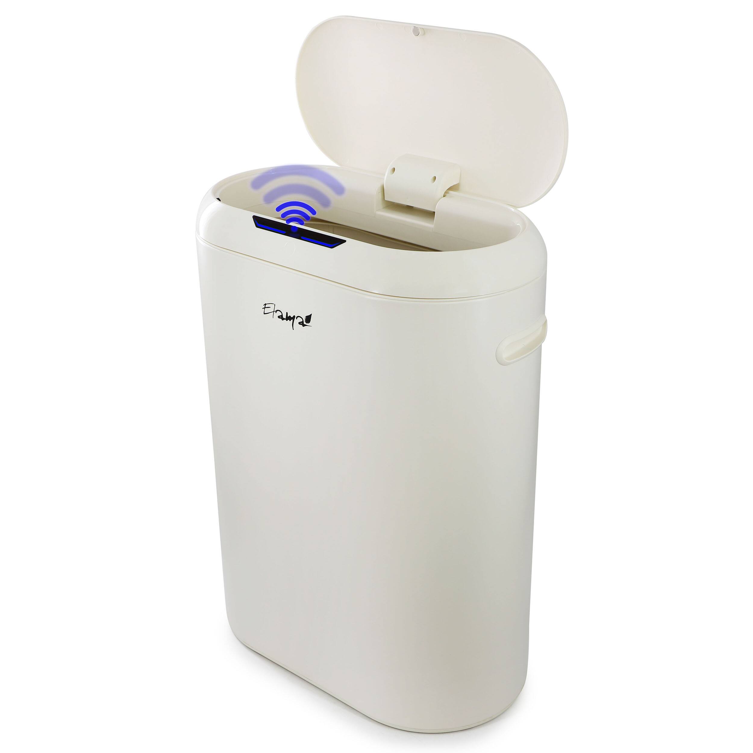 Elama - 13 Gallon Automatic Sensor Hands Free Round Top Trash Can - White
