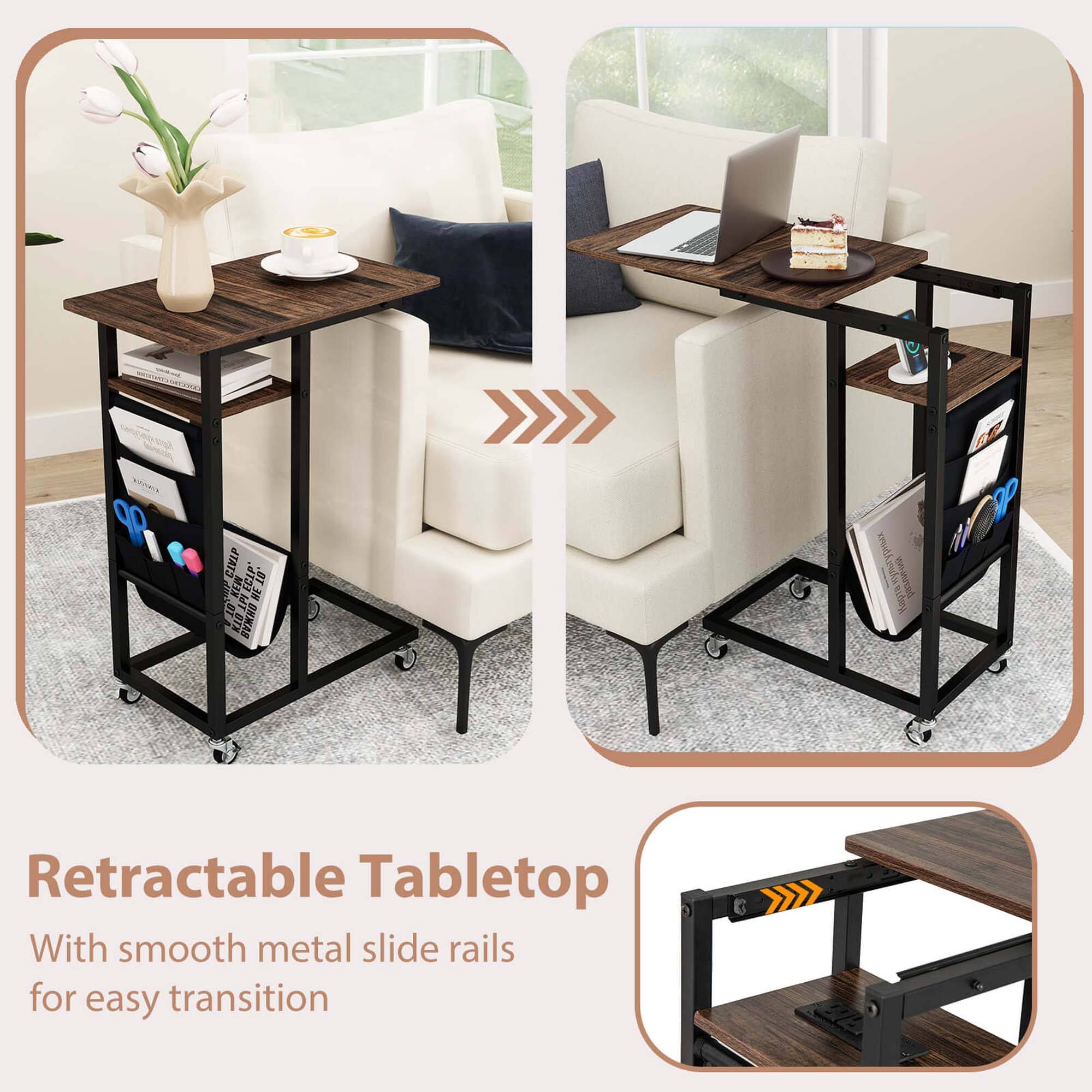 Retractable Tabletop with smooth metal slide rails for easy transition.