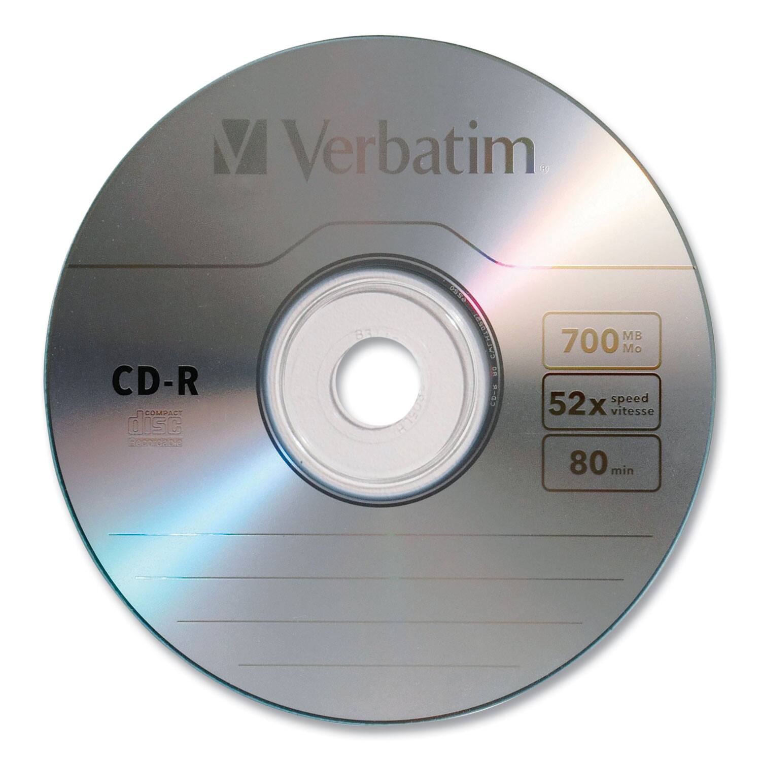 Verbatim  
CD-R  
COMPACT disc Rewritable  
700 MB  
52x speed / vitesse  
80 min