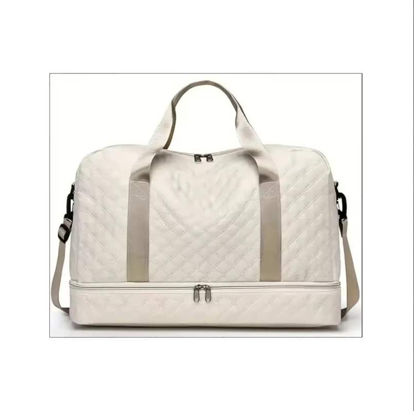 Wikistore - Diamond Pattern Small Square Crossbody Tote with Dry Wet Separation - White