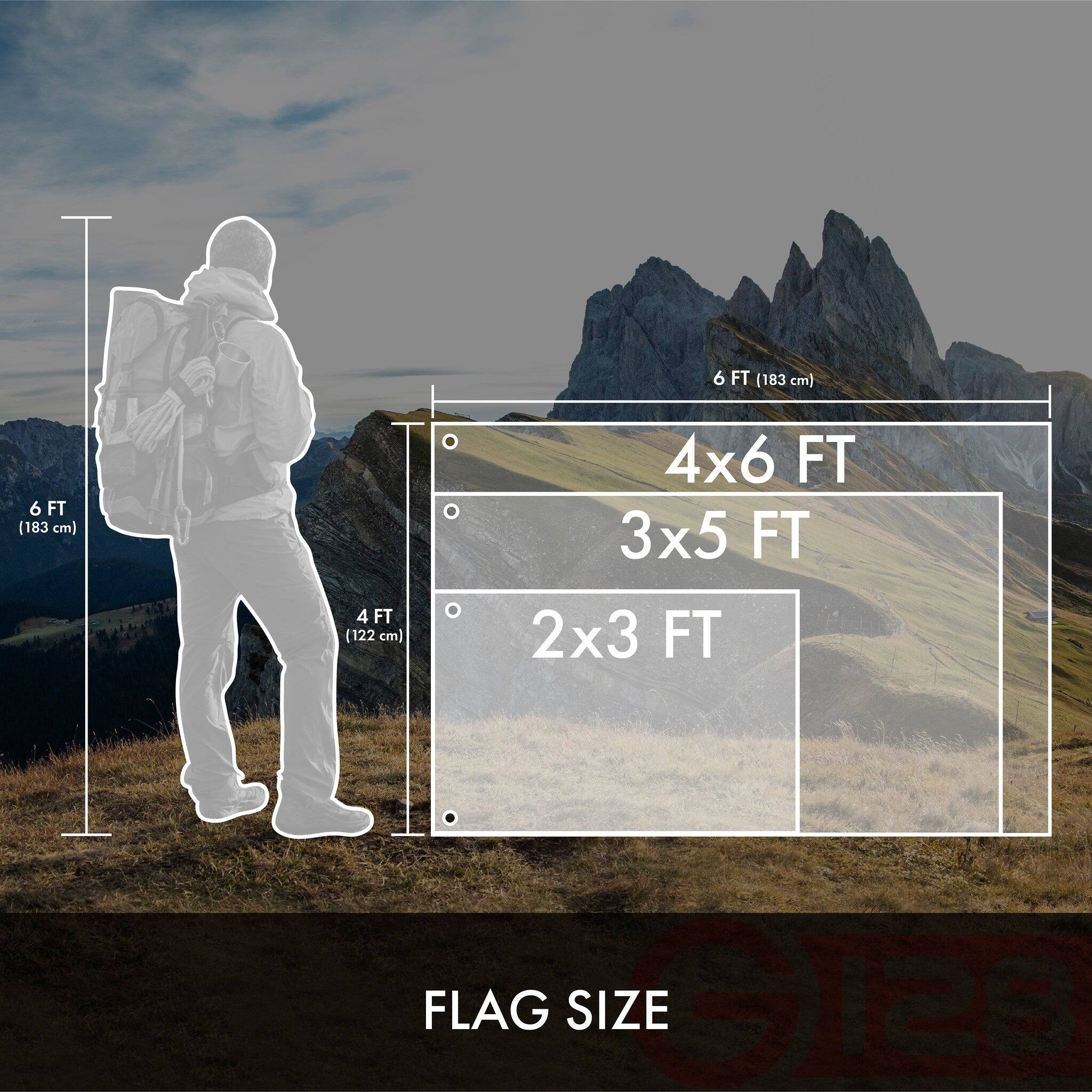 6 FT (183 cm)  
4 FT (122 cm)  
4x6 FT  
3x5 FT  
2x3 FT  
FLAG SIZE