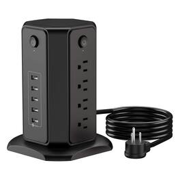 Dazzed Corner - 10FT Power Strip Tower, 8 Outlets & 5 USB Ports, Surge Protector - Black