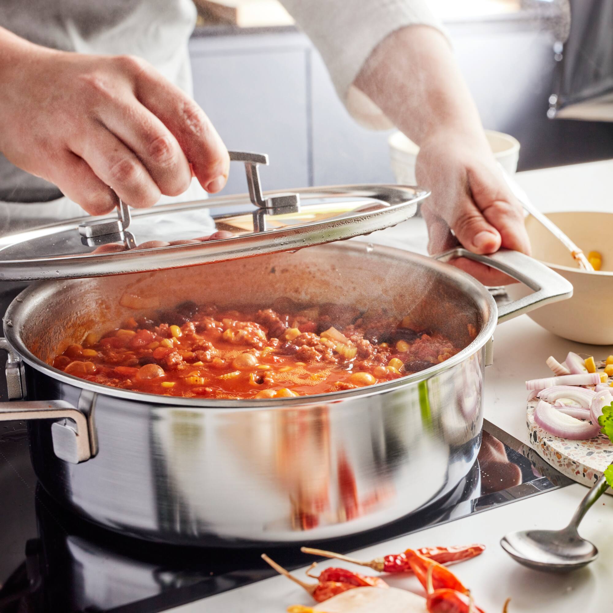 Alt View 2. Demeyere - Demeyere Industry 5-Ply 3-qt Stainless Steel Deep Saute Pan - Stainless Steel.