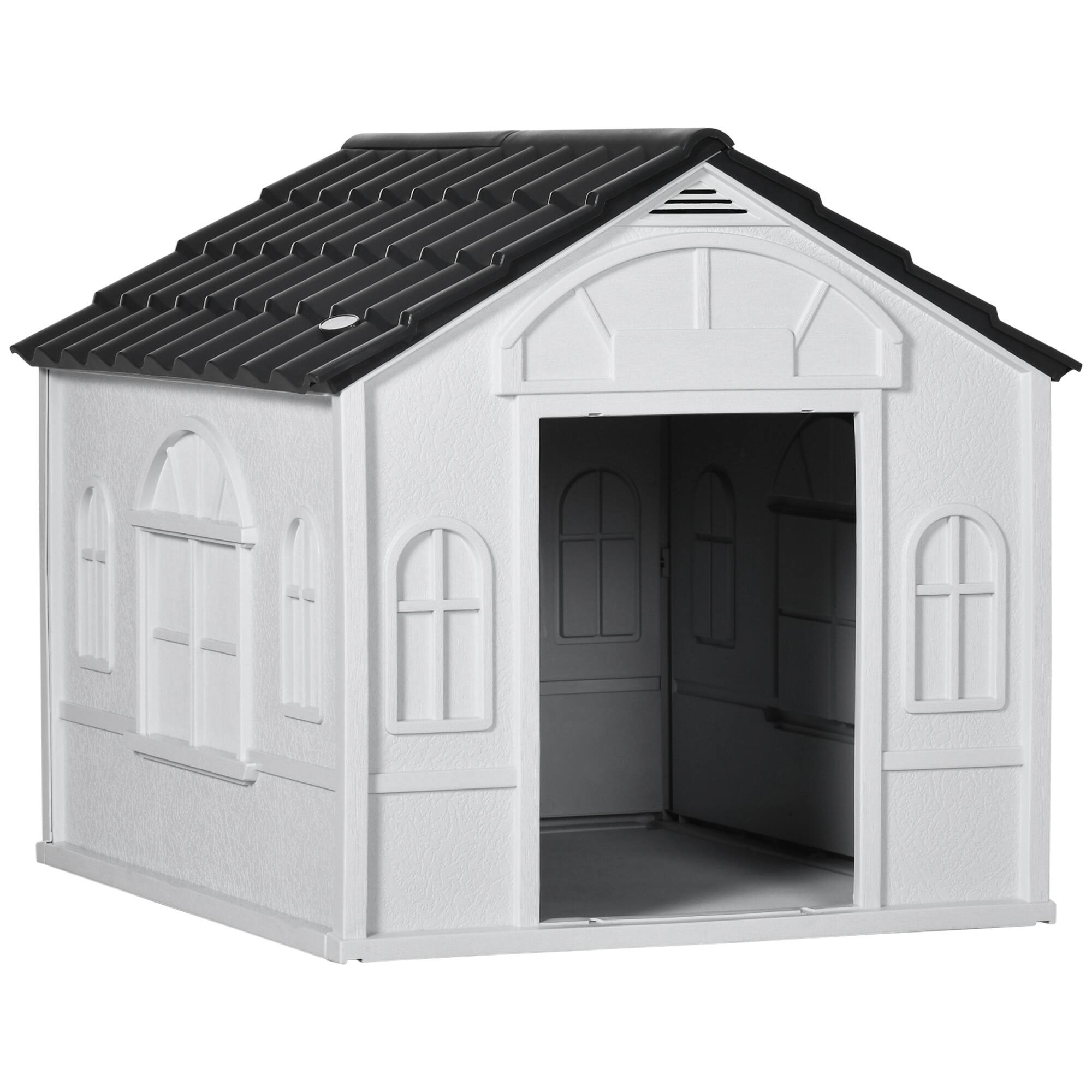 Front. Siljoy - Gray Plastic Dog House, Water‑Resistant Snap‑Together Shelter for Small/Medium Dogs, Up to 44 lbs.