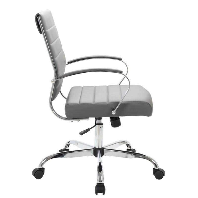 Alt View 4. LeisureMod - Benmar Modern Leather Office Desk Chair with Ribbed Seat Design and Steel Frame Computer Chair - Grey.