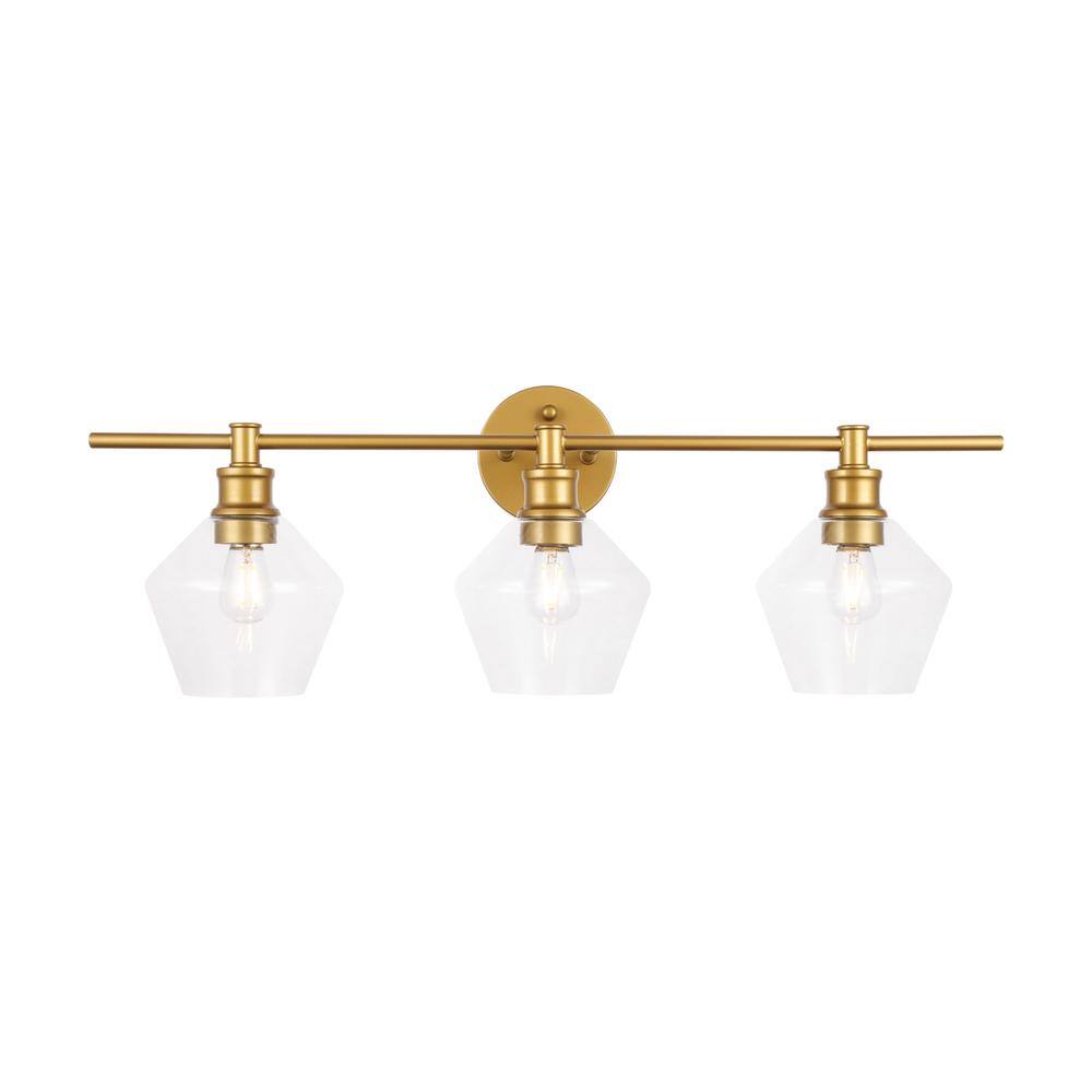 Alt View 2. Living District - Gene 3 light Brass and Clear glass Wall sconce - Brass And Clear Glass.