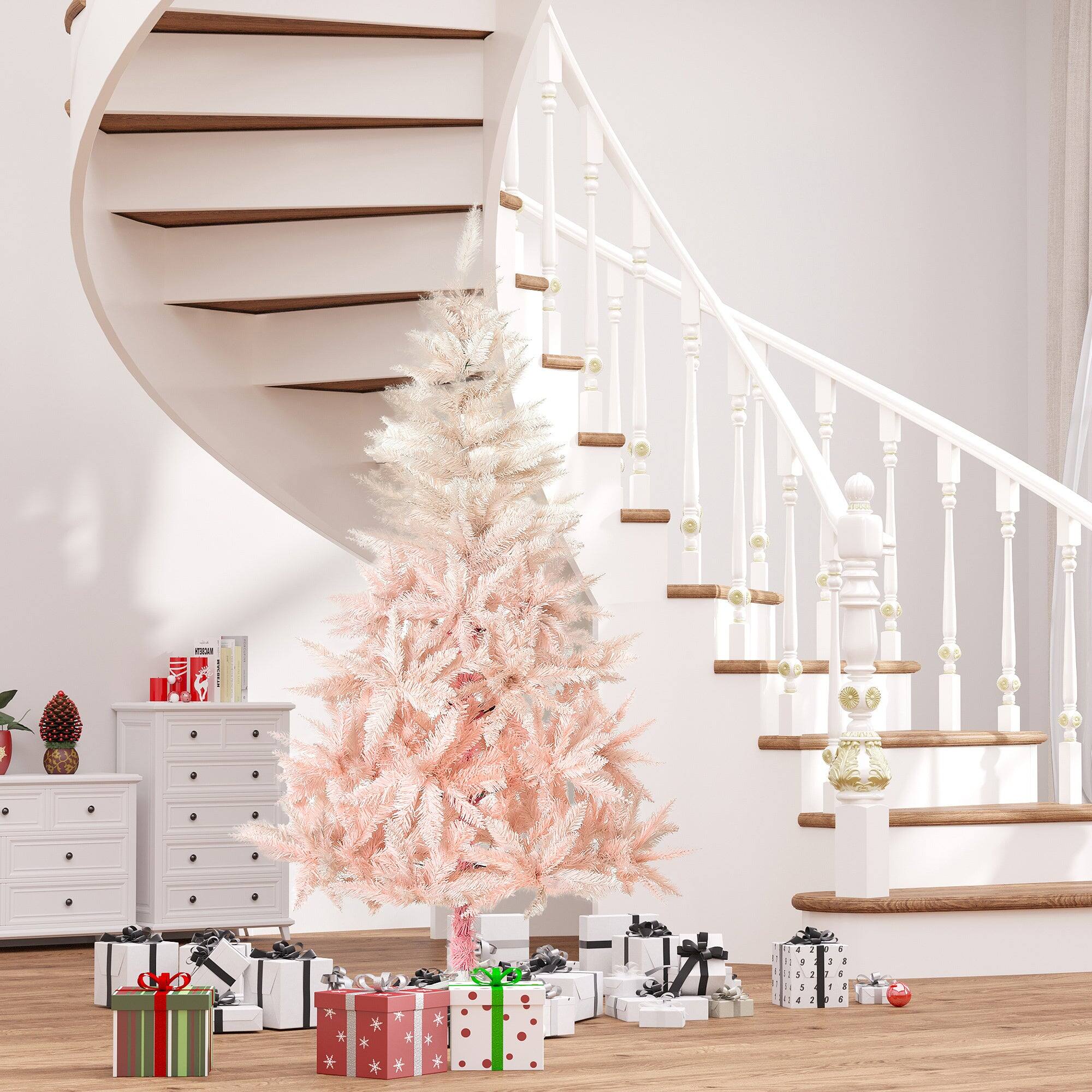 Alt View 3. BreeBe - 7ft Unlit Spruce Artificial Christmas Tree with Realistic Branches and 1000 Tips - Pink.