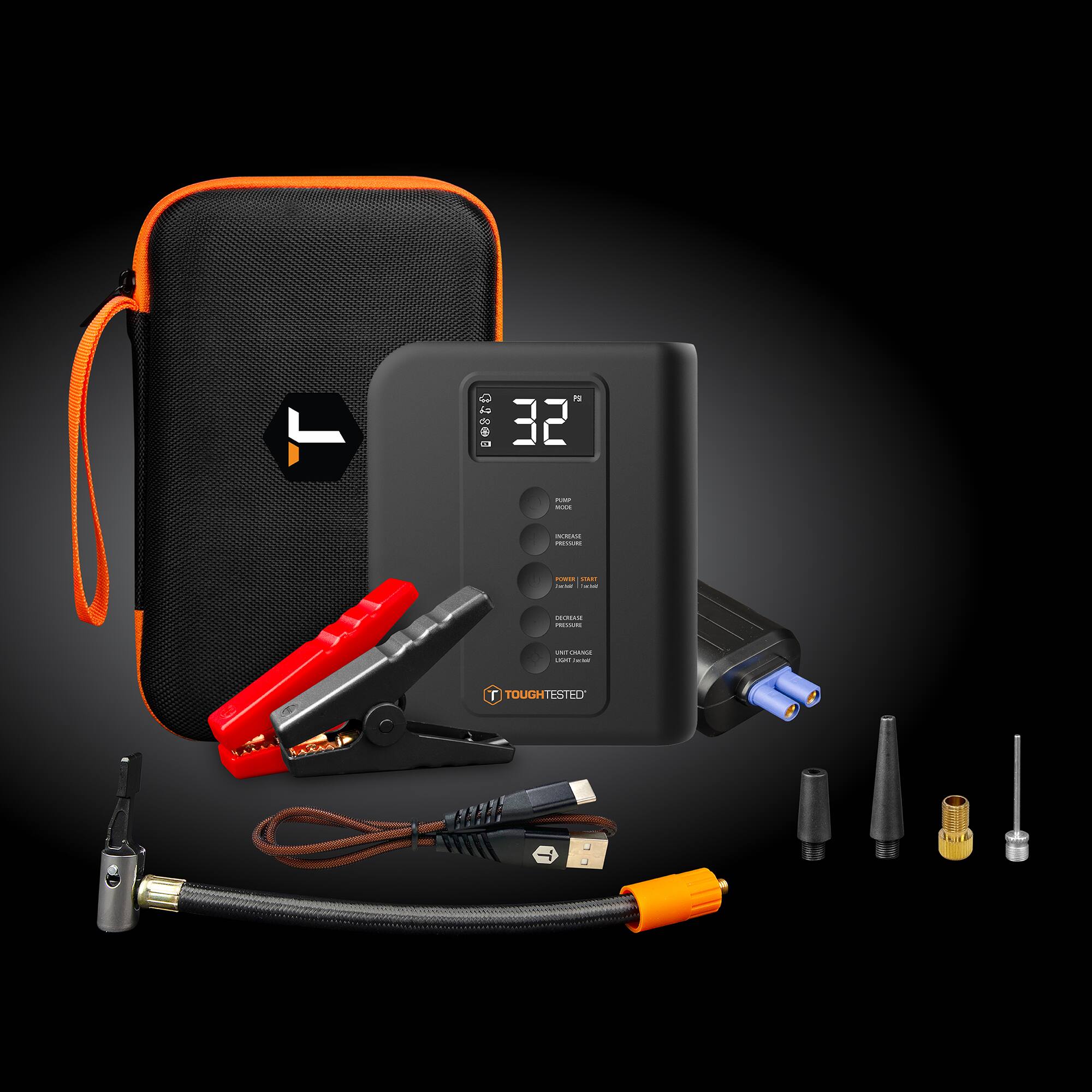 Alt View 3. ToughTested - Phoenix Jump Starter With Powerbank, Tire Inflator and Emergency Roadside Light - Black.