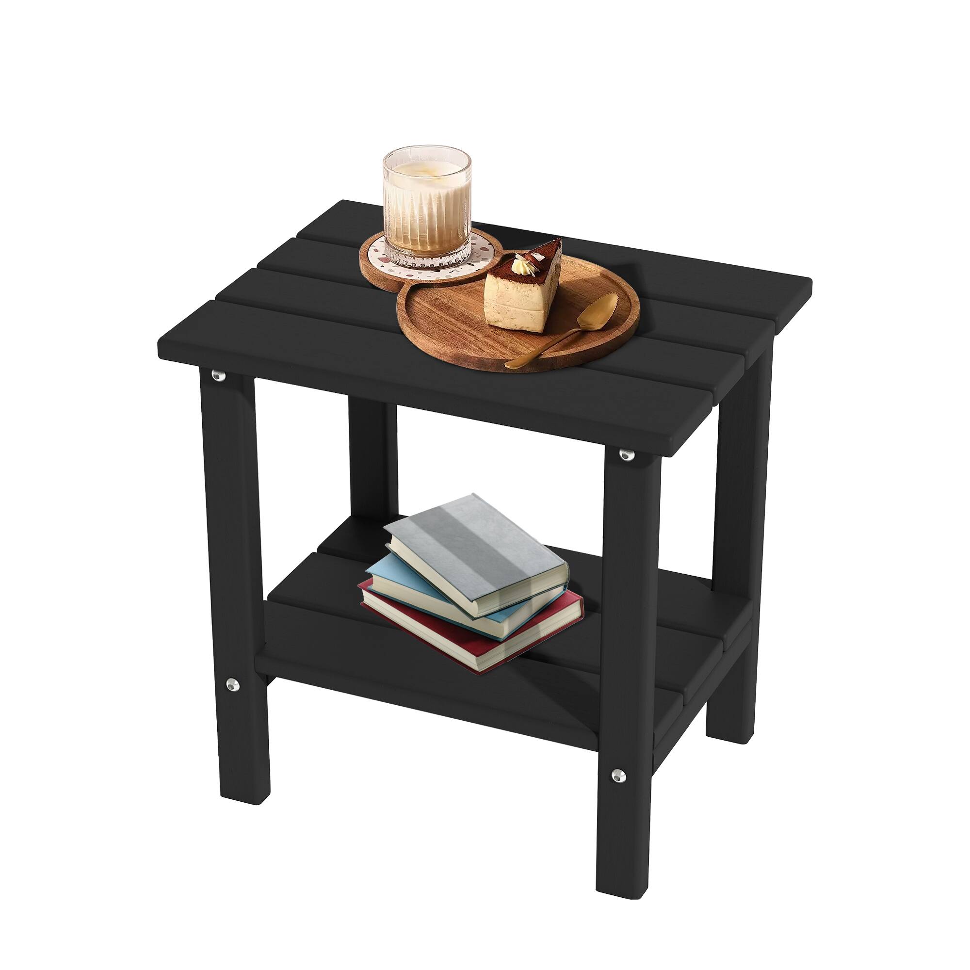 Front. Decksplore - 2-Tier HDPE Adirondack Side Table - Weatherproof Outdoor/Indoor Patio Side Table - Black.