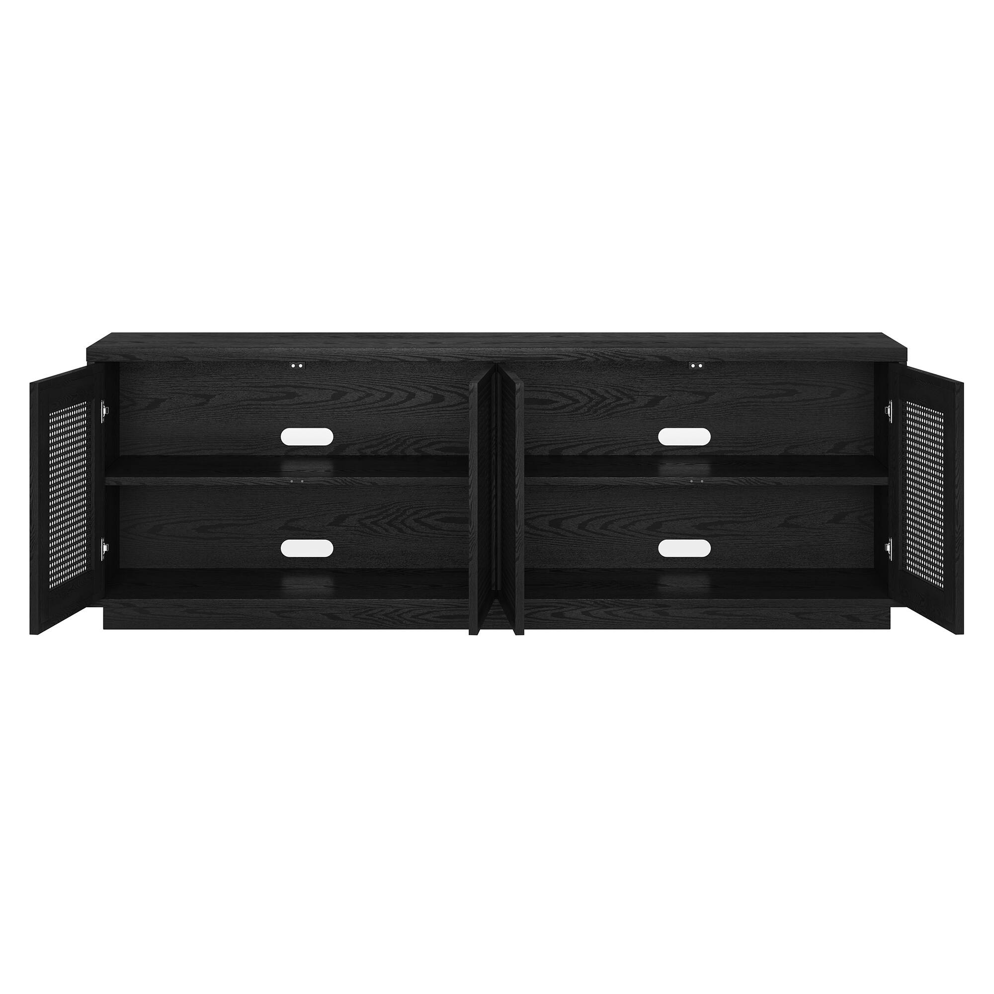 Alt View 1. Hudson&Canal - Pryce Rectangular TV Stand for TV's up to 78" in Black Grain/Black Rattan - Black Grain/Black Rattan.
