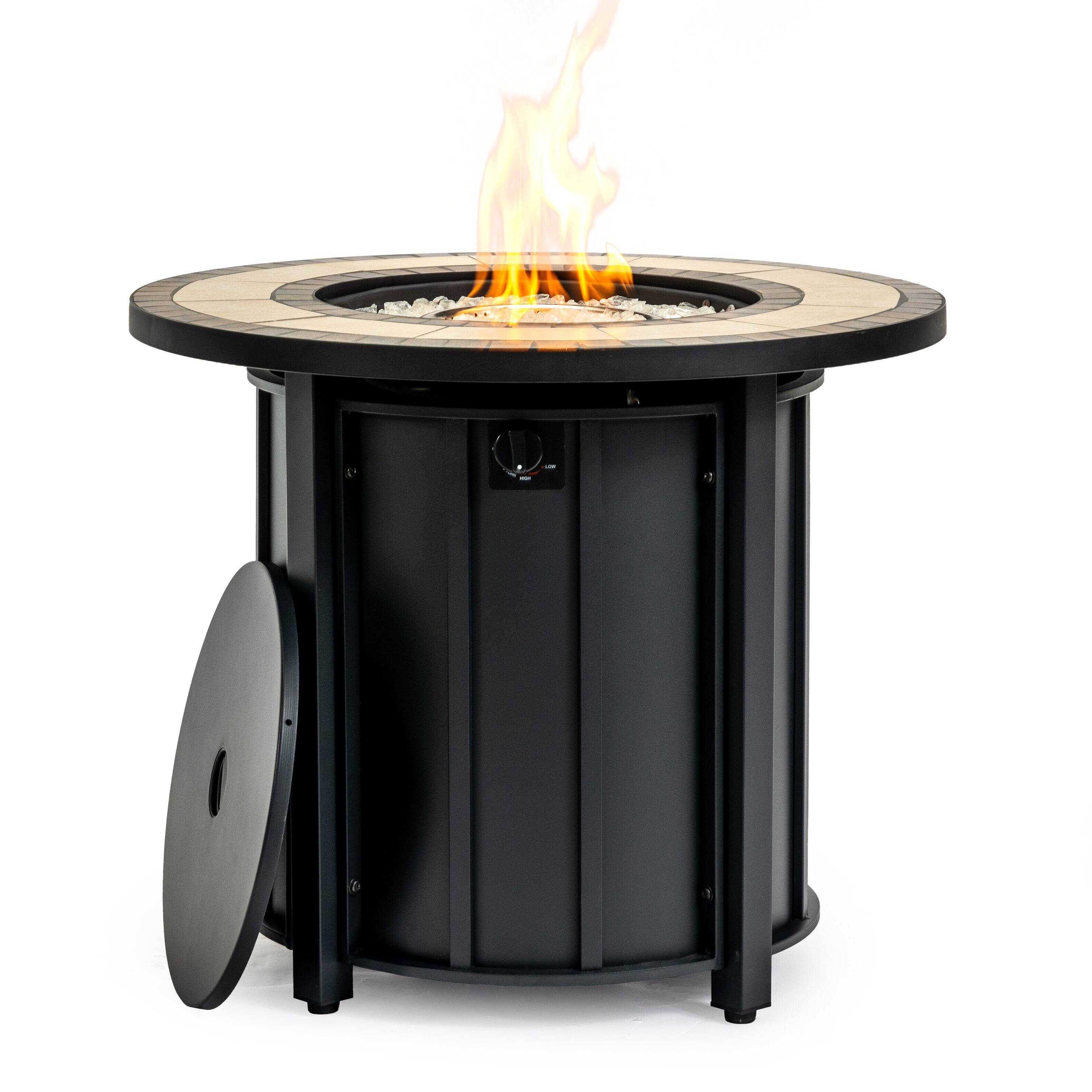 Front. Dexmalle - Dexmalle-30"Propane Gas Fire Pit Round Table,Mosaic Ceramic Tabletop-Black.