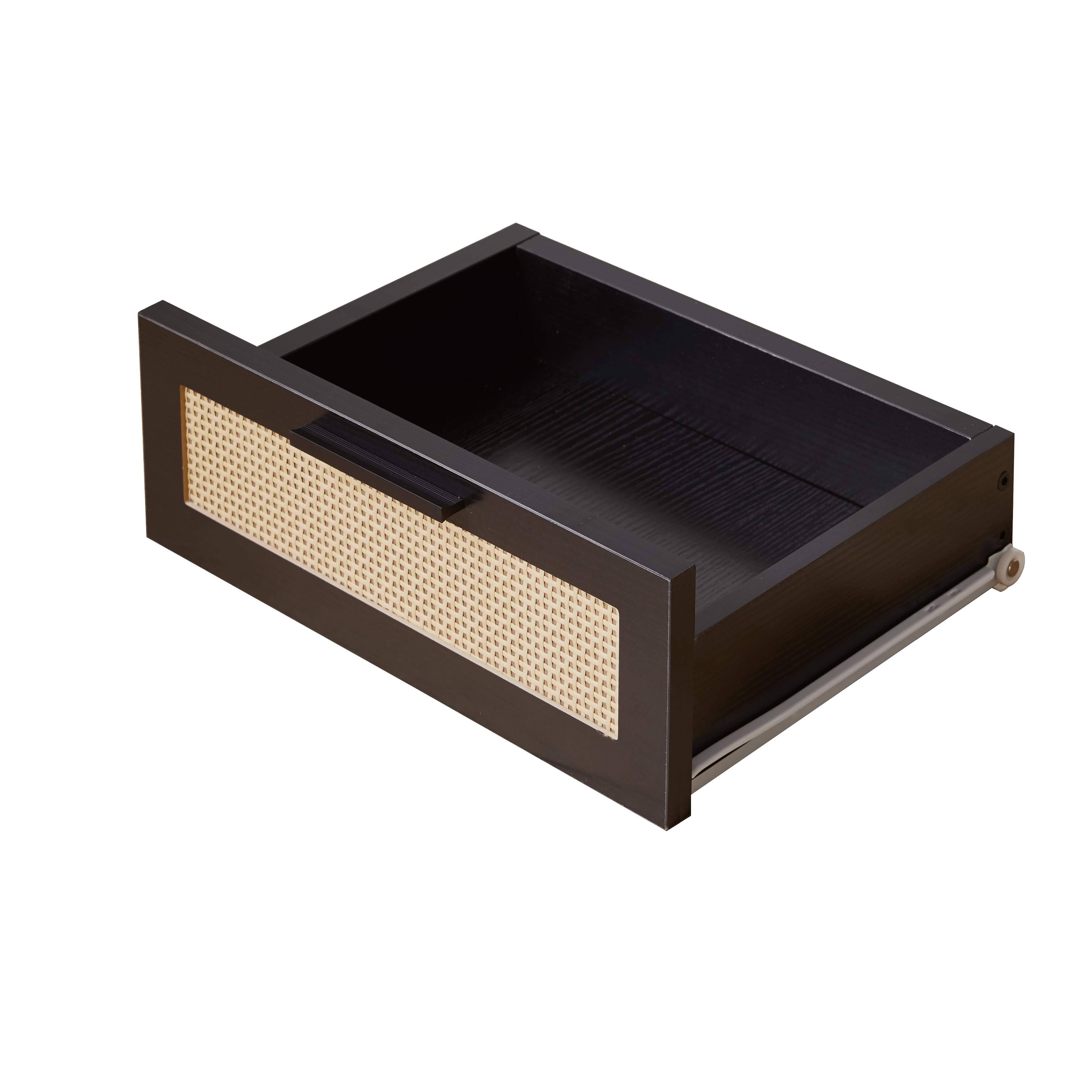 Alt View 2. Whisen - Set of 2 Nightstand with 2-Drawer Storage,Rattan-Front Bedside Table for Bedroom with Handles - Black.